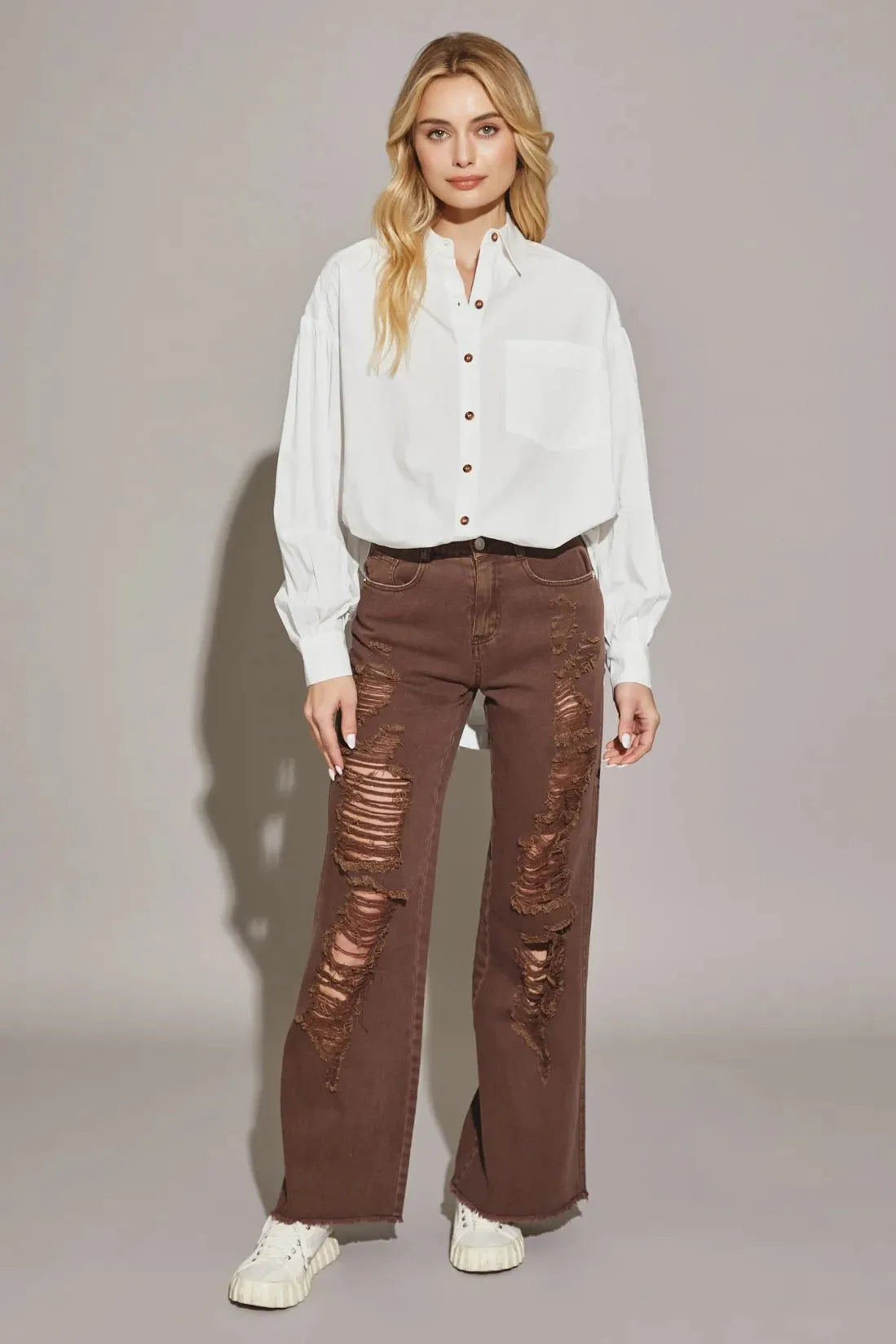 Cotton Oversize Button up Front Single Pocket Shirt