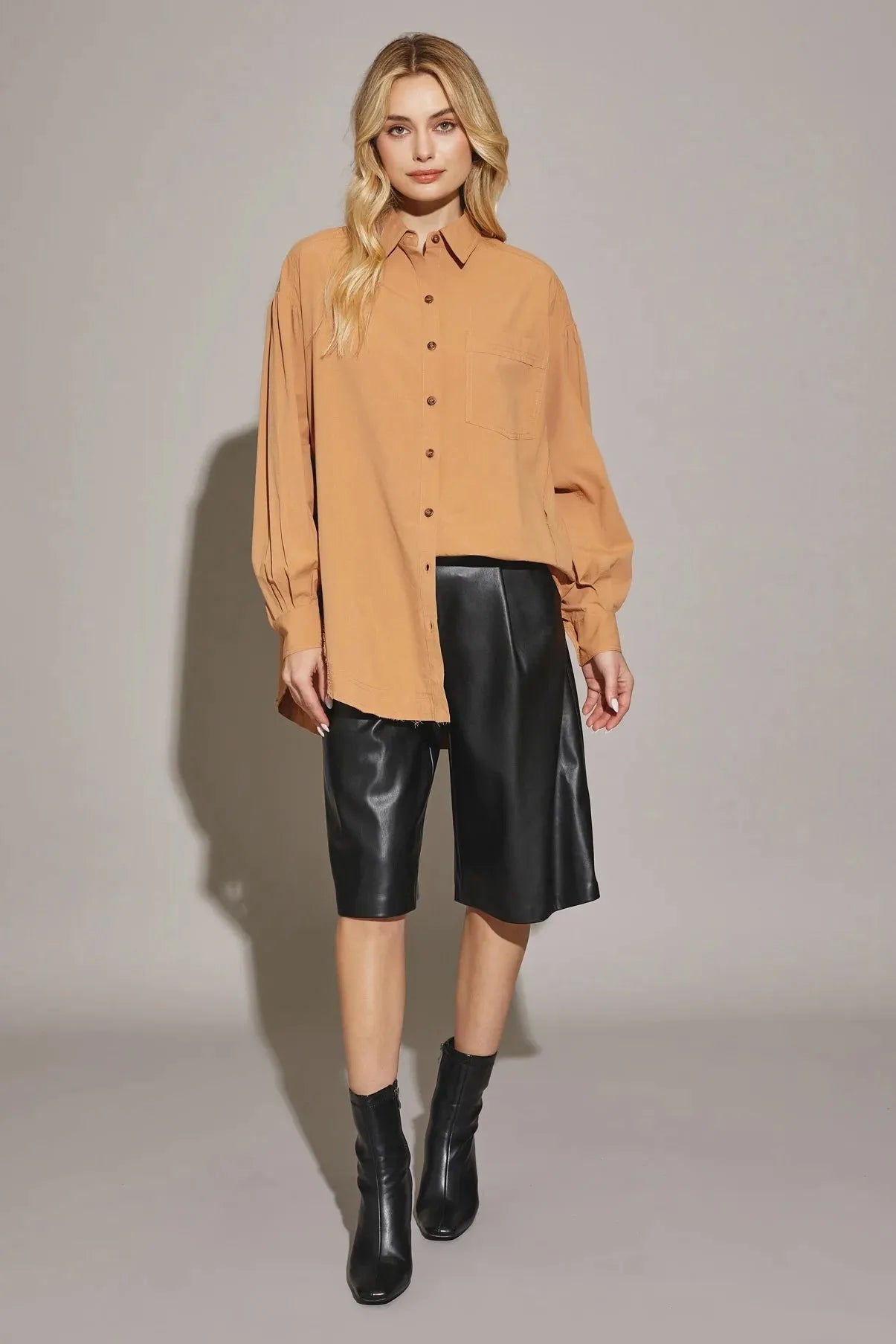 Cotton Oversize Button up Front Single Pocket Shirt