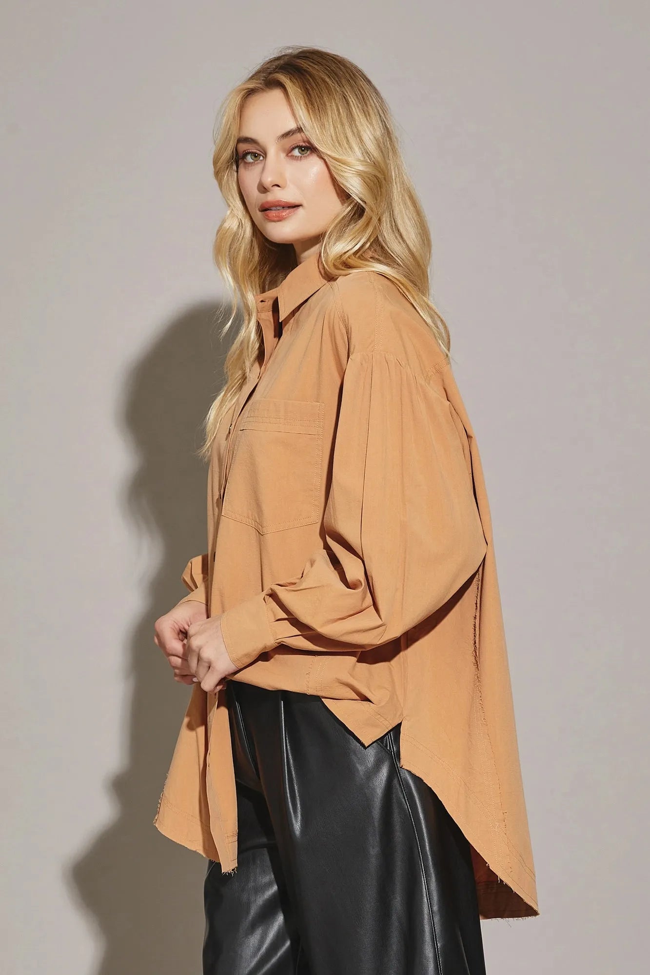 Cotton Oversize Button up Front Single Pocket Shirt